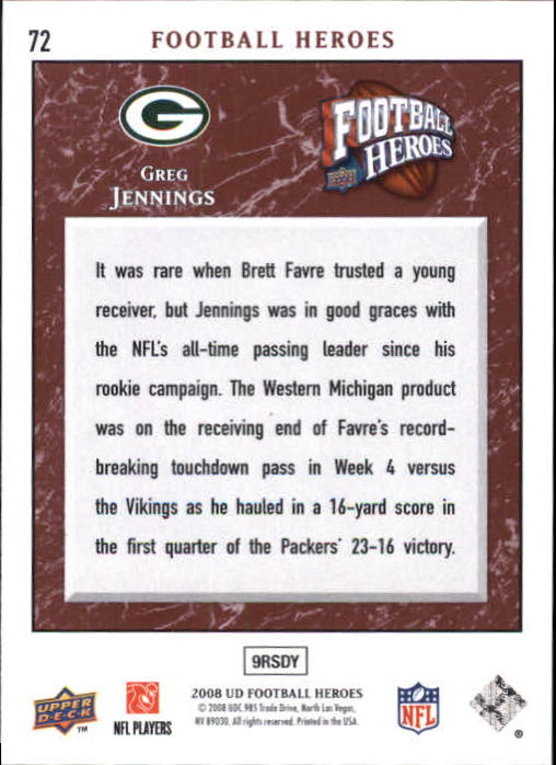 2008 Heroes (Upper Deck) Football "Main Set" Cards #1 to #269 - Picture 141 of 497