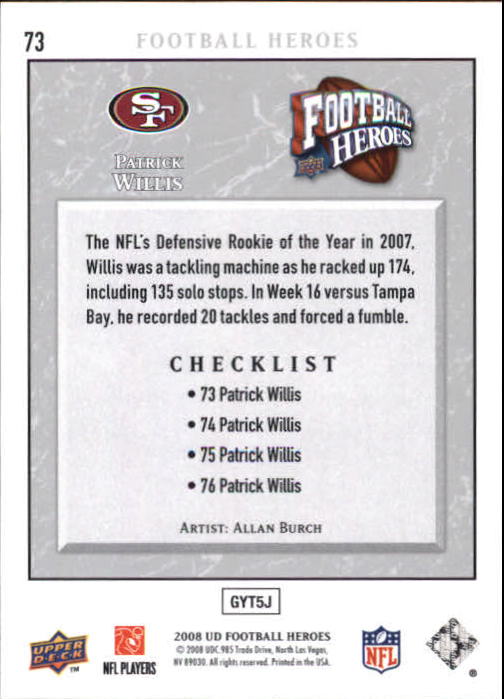 2008 Heroes (Upper Deck) Football "Main Set" Cards #1 to #269 - Picture 143 of 497