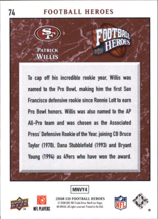 2008 Heroes (Upper Deck) Football "Main Set" Cards #1 to #269 - Picture 145 of 497