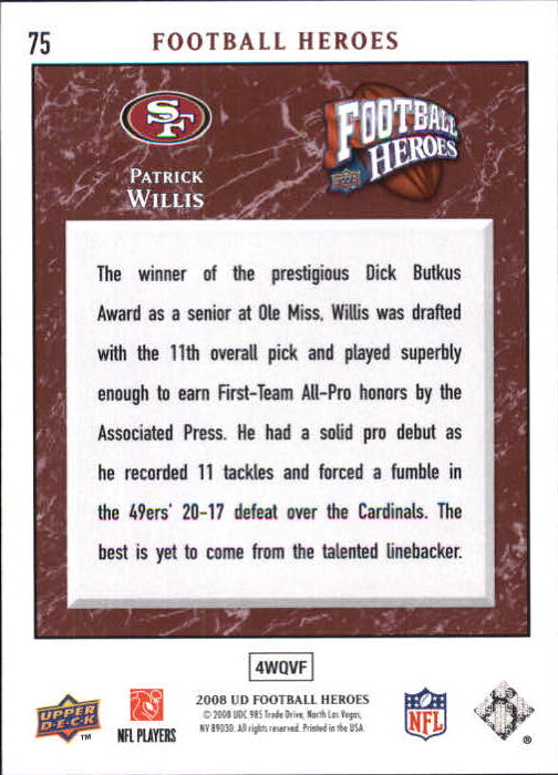 2008 Heroes (Upper Deck) Football "Main Set" Cards #1 to #269 - Picture 147 of 497