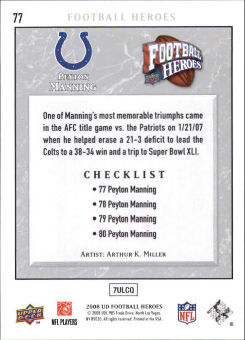 2008 Heroes (Upper Deck) Football "Main Set" Cards #1 to #269 - Picture 151 of 497