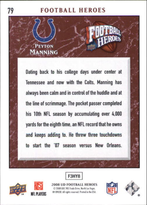 2008 Upper Deck Heroes #79 Peyton Manning back image