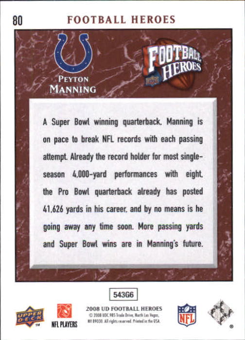 2008 Heroes (Upper Deck) Football "Main Set" Cards #1 to #269 - Picture 157 of 497