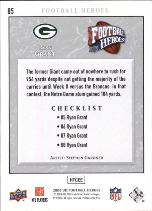 2008 Heroes (Upper Deck) Football "Main Set" Cards #1 to #269 - Picture 161 of 497