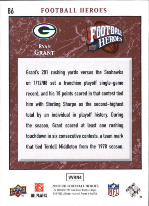 2008 Heroes (Upper Deck) Football "Main Set" Cards #1 to #269 - Picture 163 of 497