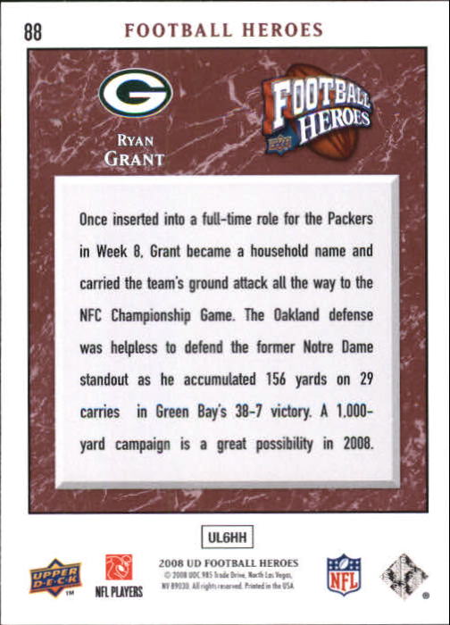 2008 Heroes (Upper Deck) Football "Main Set" Cards #1 to #269 - Picture 167 of 497