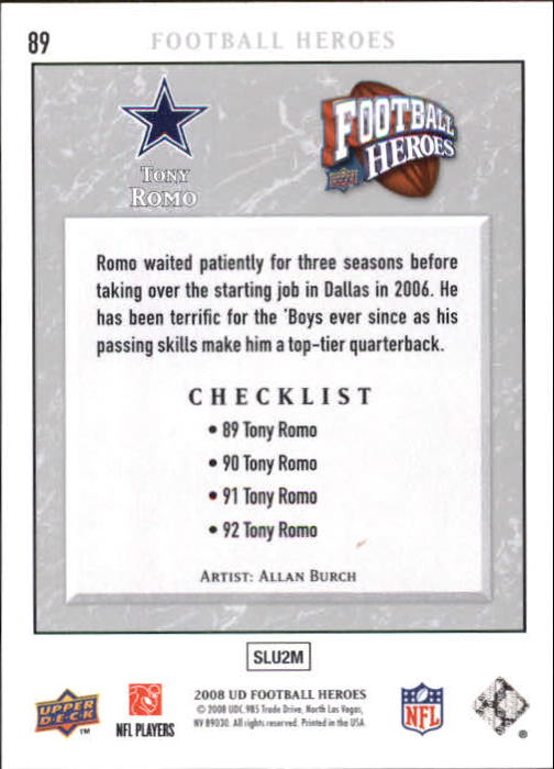 2008 Upper Deck Heroes #89 Tony Romo back image