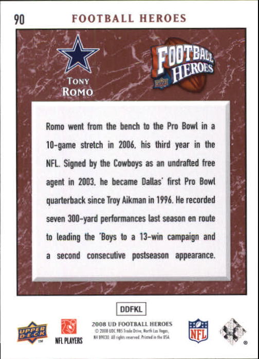 2008 Heroes (Upper Deck) Football "Main Set" Cards #1 to #269 - Picture 171 of 497