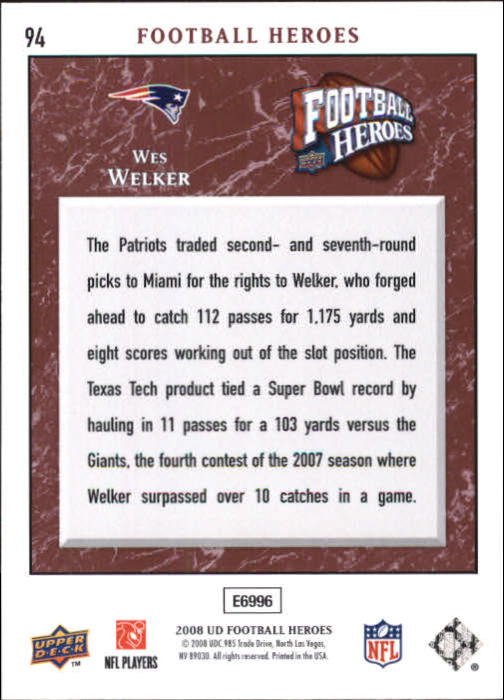 2008 Heroes (Upper Deck) Football "Main Set" Cards #1 to #269 - Picture 179 of 497