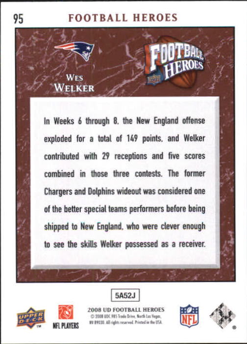 2008 Heroes (Upper Deck) Football "Main Set" Cards #1 to #269 - Picture 181 of 497