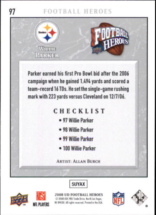 2008 Heroes (Upper Deck) Football "Main Set" Cards #1 to #269 - Picture 185 of 497