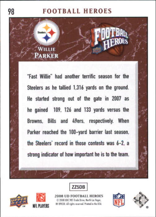 2008 Heroes (Upper Deck) Football "Main Set" Cards #1 to #269 - Picture 187 of 497