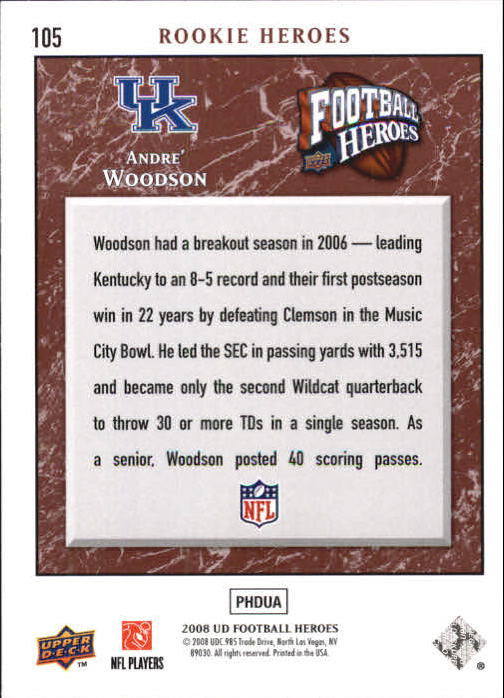 2008 Heroes (Upper Deck) Football "Main Set" Cards #1 to #269 - Picture 201 of 497