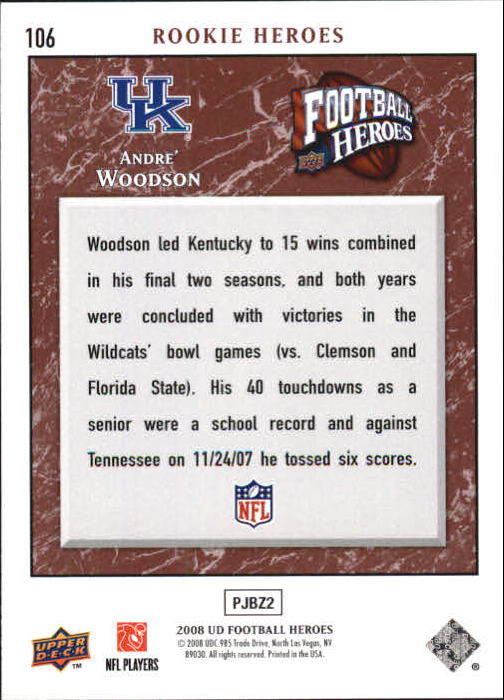 2008 Heroes (Upper Deck) Football "Main Set" Cards #1 to #269 - Picture 203 of 497