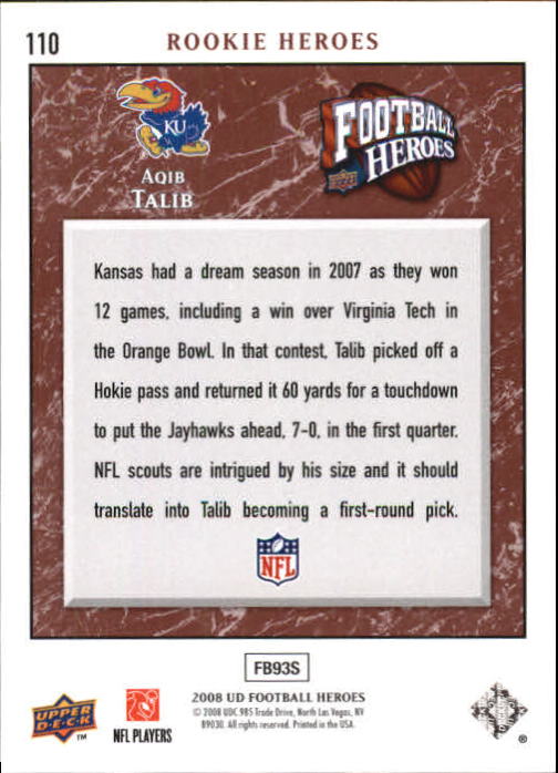 2008 Heroes (Upper Deck) Football "Main Set" Cards #1 to #269 - Picture 211 of 497