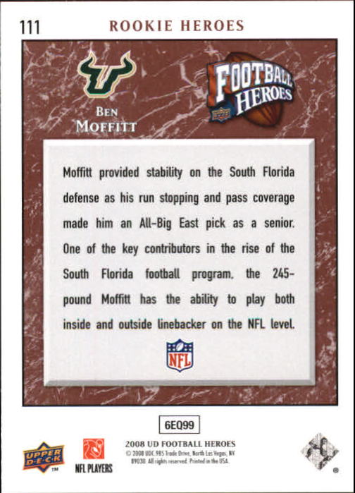 2008 Heroes (Upper Deck) Football "Main Set" Cards #1 to #269 - Picture 213 of 497