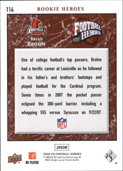 2008 Heroes (Upper Deck) Football "Main Set" Cards #1 to #269 - Picture 219 of 497