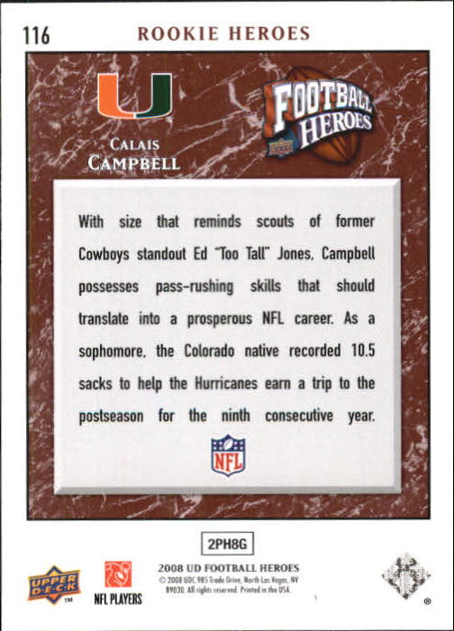 2008 Heroes (Upper Deck) Football "Main Set" Cards #1 to #269 - Picture 223 of 497