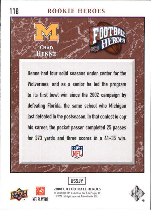 2008 Heroes (Upper Deck) Football "Main Set" Cards #1 to #269 - Picture 227 of 497