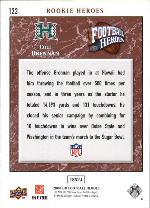 2008 Heroes (Upper Deck) Football "Main Set" Cards #1 to #269 - Picture 237 of 497