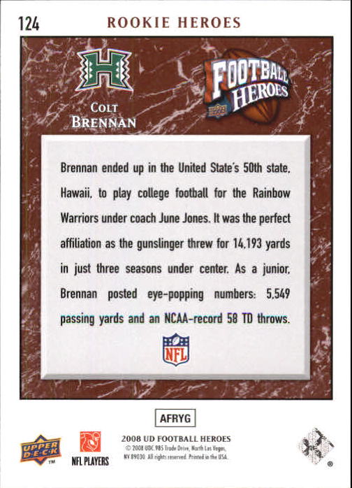 2008 Heroes (Upper Deck) Football "Main Set" Cards #1 to #269 - Picture 239 of 497