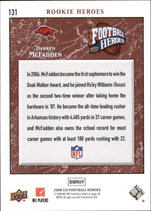 2008 Heroes (Upper Deck) Football "Main Set" Cards #1 to #269 - Picture 253 of 497