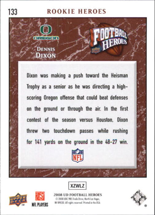 2008 Heroes (Upper Deck) Football "Main Set" Cards #1 to #269 - Picture 257 of 497