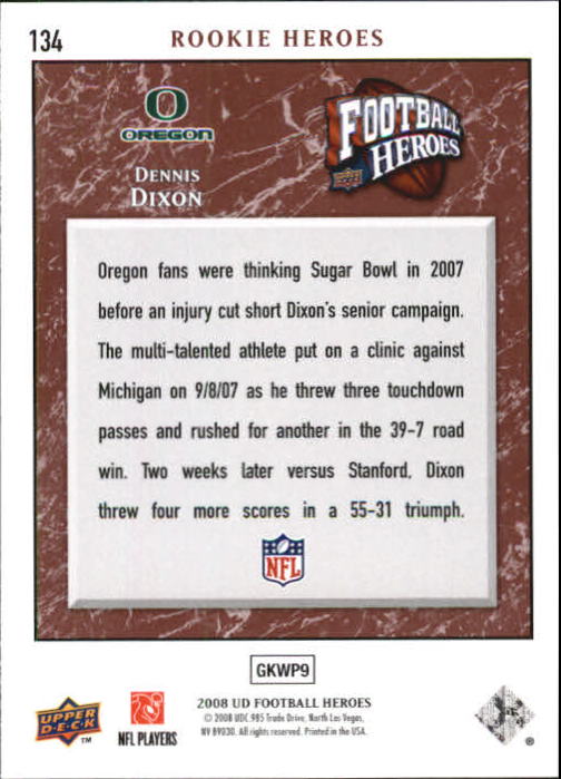 2008 Heroes (Upper Deck) Football "Main Set" Cards #1 to #269 - Picture 259 of 497