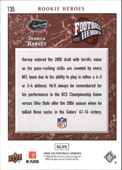 2008 Heroes (Upper Deck) Football "Main Set" Cards #1 to #269 - Picture 261 of 497