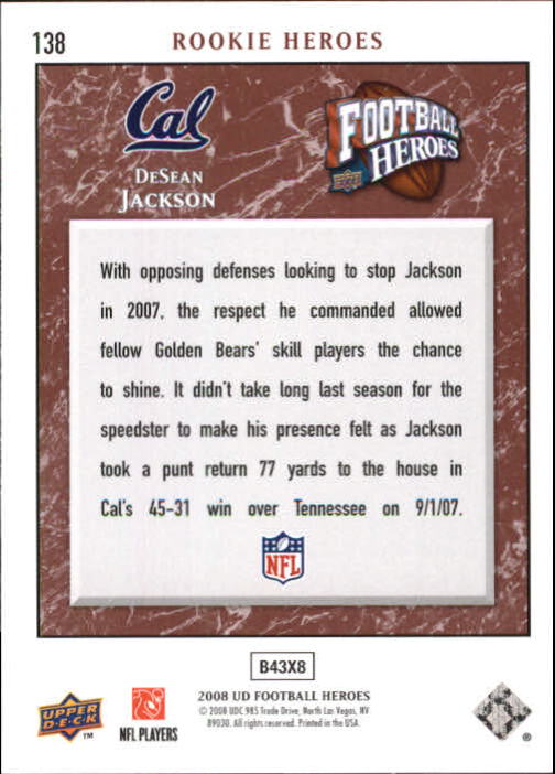 2008 Heroes (Upper Deck) Football "Main Set" Cards #1 to #269 - Picture 267 of 497