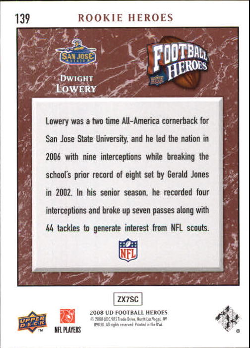 2008 Heroes (Upper Deck) Football "Main Set" Cards #1 to #269 - Picture 269 of 497