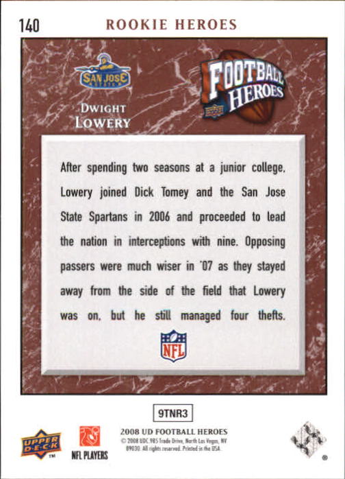 2008 Upper Deck Heroes #140 Dwight Lowery RC back image