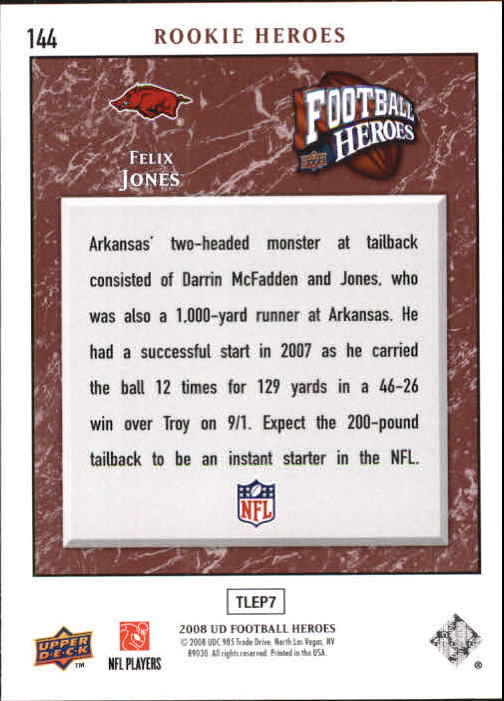 2008 Heroes (Upper Deck) Football "Main Set" Cards #1 to #269 - Picture 279 of 497