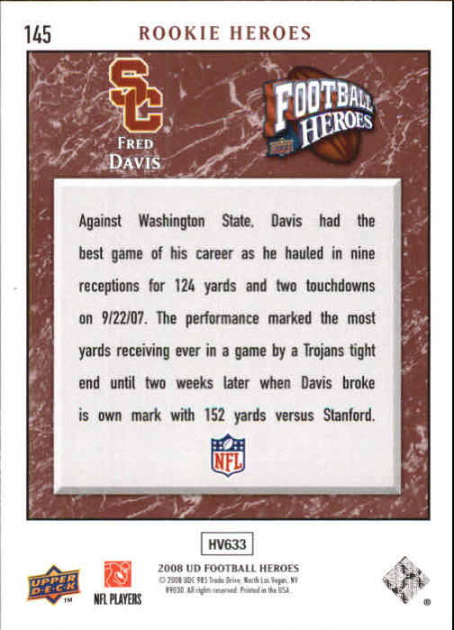 2008 Heroes (Upper Deck) Football "Main Set" Cards #1 to #269 - Picture 281 of 497