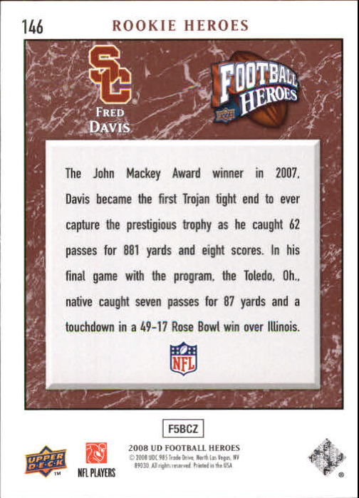 2008 Heroes (Upper Deck) Football "Main Set" Cards #1 to #269 - Picture 283 of 497