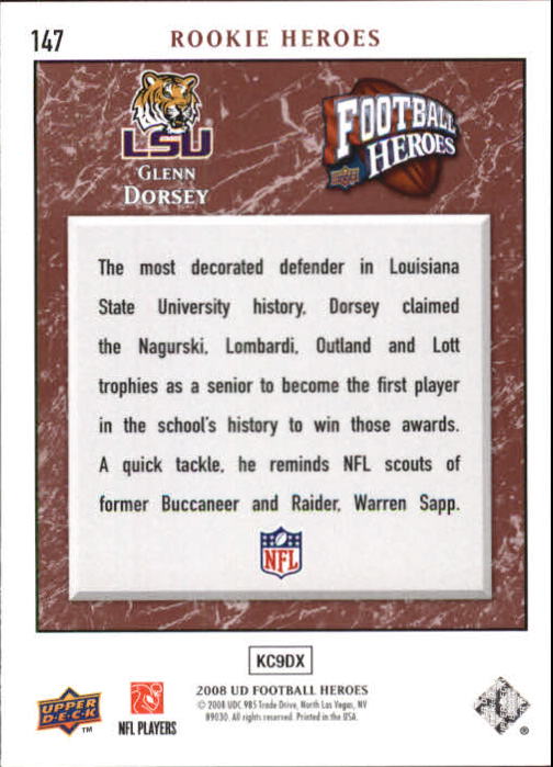 2008 Heroes (Upper Deck) Football "Main Set" Cards #1 to #269 - Picture 285 of 497