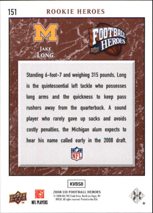 2008 Heroes (Upper Deck) Football "Main Set" Cards #1 to #269 - Picture 293 of 497