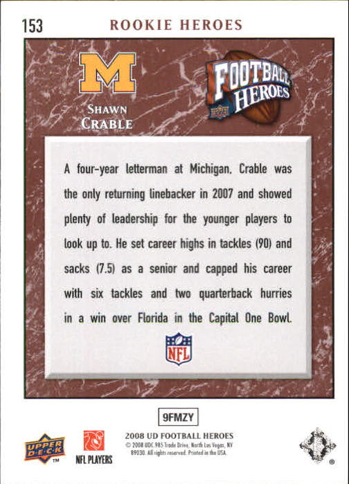 2008 Heroes (Upper Deck) Football "Main Set" Cards #1 to #269 - Picture 297 of 497