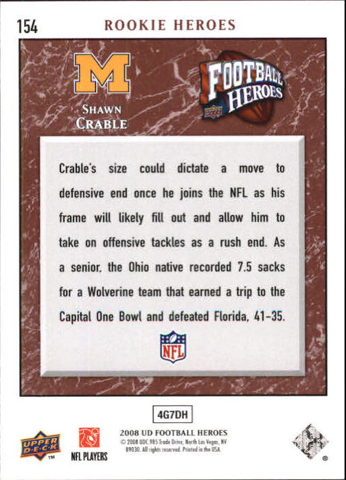 2008 Heroes (Upper Deck) Football "Main Set" Cards #1 to #269 - Picture 299 of 497