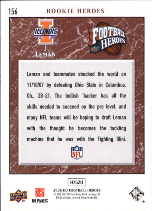 2008 Heroes (Upper Deck) Football "Main Set" Cards #1 to #269 - Picture 303 of 497