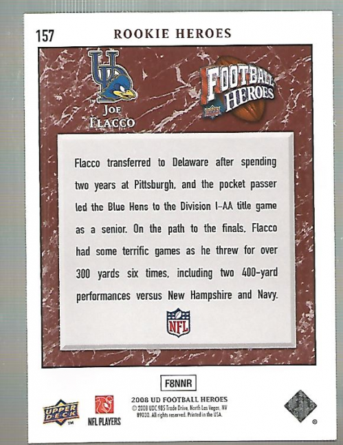 2008 Heroes (Upper Deck) Football "Main Set" Cards #1 to #269 - Picture 305 of 497