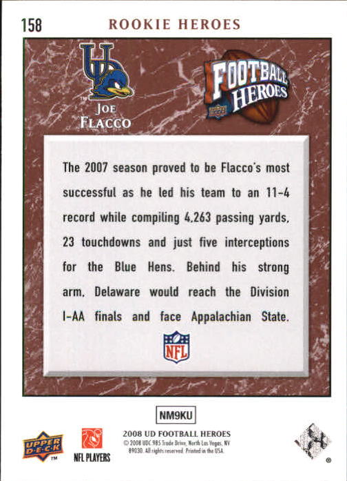 2008 Heroes (Upper Deck) Football "Main Set" Cards #1 to #269 - Picture 307 of 497