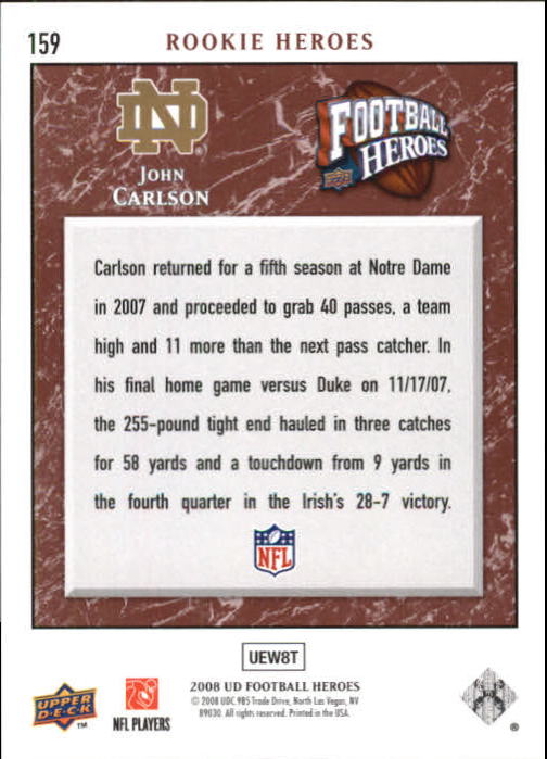 2008 Heroes (Upper Deck) Football "Main Set" Cards #1 to #269 - Picture 309 of 497