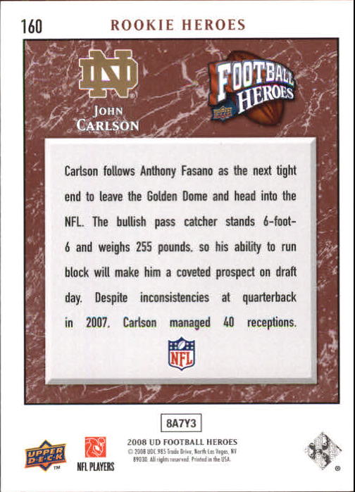 2008 Heroes (Upper Deck) Football "Main Set" Cards #1 to #269 - Picture 311 of 497