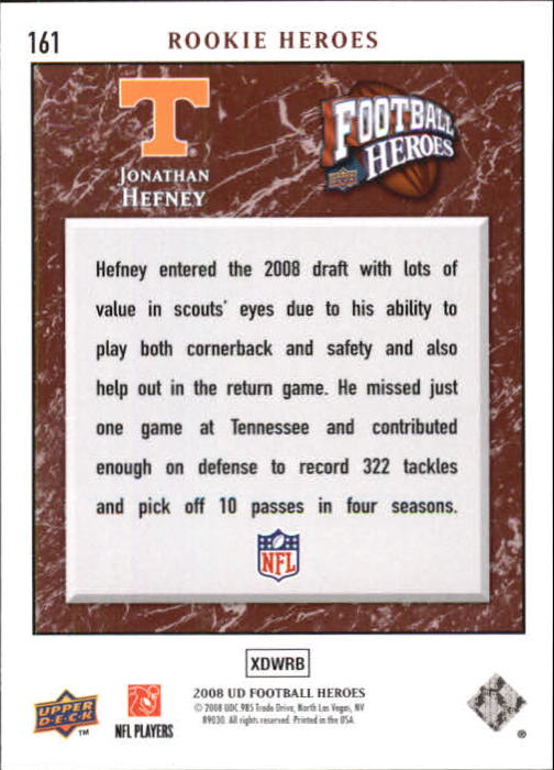 2008 Heroes (Upper Deck) Football "Main Set" Cards #1 to #269 - Picture 313 of 497