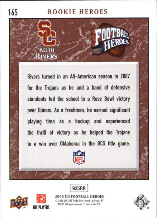 2008 Heroes (Upper Deck) Football "Main Set" Cards #1 to #269 - Picture 321 of 497