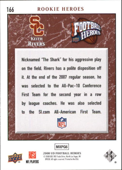 2008 Upper Deck Heroes #166 Keith Rivers RC back image