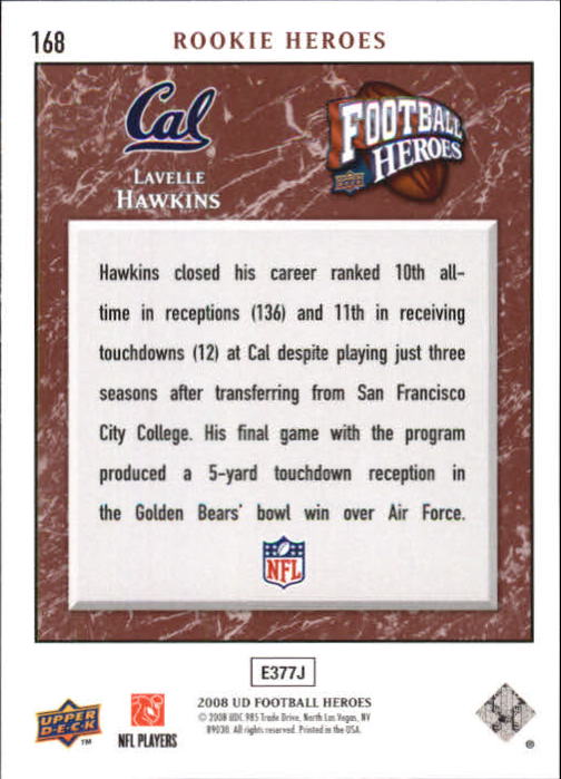 2008 Heroes (Upper Deck) Football "Main Set" Cards #1 to #269 - Picture 327 of 497