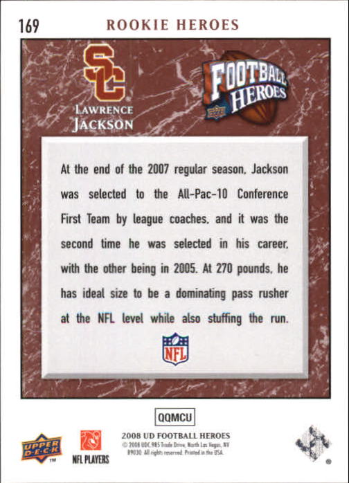 2008 Heroes (Upper Deck) Football "Main Set" Cards #1 to #269 - Picture 329 of 497