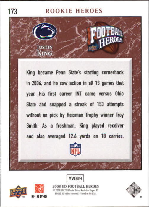 2008 Heroes (Upper Deck) Football "Main Set" Cards #1 to #269 - Picture 337 of 497